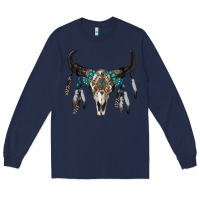 Navy boho bull skull Long Sleeve Tee - RanaPortraitStore