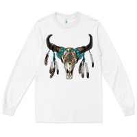 White boho bull skull Long Sleeve Tee - RanaPortraitStore