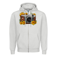 Dove Grey sunflower bee vintage camera Zipper Hoodie - FaDigitalArtStudio