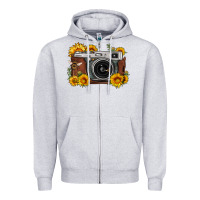 Heather Grey sunflower bee vintage camera Zipper Hoodie - FaDigitalArtStudio