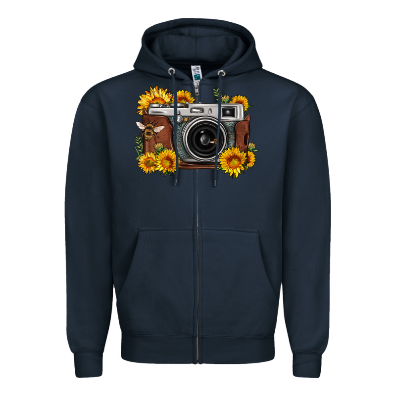 Sunflower Bee Vintage Camera Zipper Hoodie by FaDigitalArtStudio | Teevron