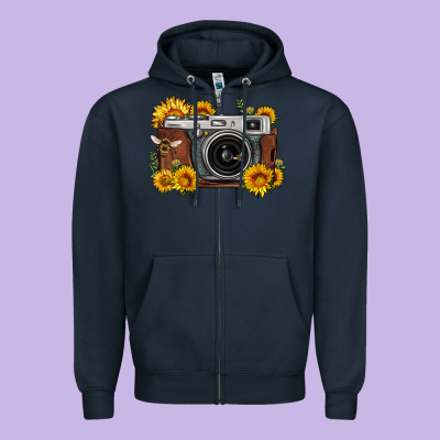 Sunflower Bee Vintage Camera Zipper Hoodie Designed By Fadigitalartstudio