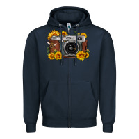 Navy sunflower bee vintage camera Zipper Hoodie - FaDigitalArtStudio