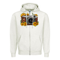 Oatmeal Heather sunflower bee vintage camera Zipper Hoodie - FaDigitalArtStudio