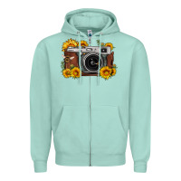 Seafoam sunflower bee vintage camera Zipper Hoodie - FaDigitalArtStudio