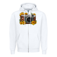 White sunflower bee vintage camera Zipper Hoodie - FaDigitalArtStudio