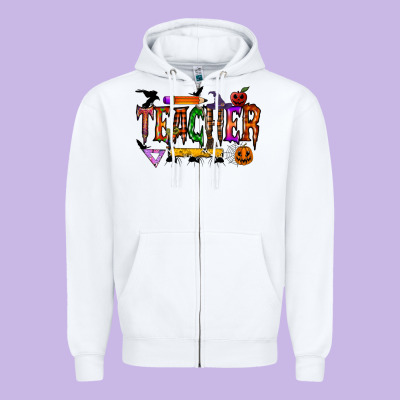 Teacher Halloween Zipper Hoodie Designed By Racoondesign