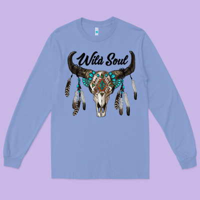 Wild Soul Boho Skull Long Sleeve Tee Designed By Ranaportraitstore