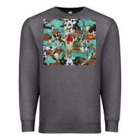 Charcoal Heather bull skull flowers cowhides and leopard Premium Sweatshirt - Artiststas