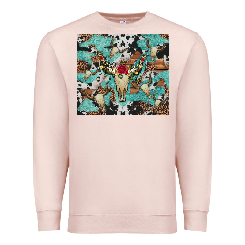 Bull Skull Flowers Cowhides And Leopard Premium Sweatshirt by Artiststas | Teevron