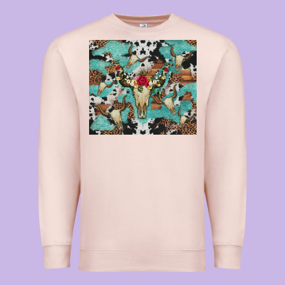 Bull Skull Flowers Cowhides And Leopard Premium Sweatshirt Designed By Artiststas
