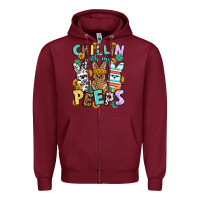 Burgundy Chillin with my peeps Easter Zipper Hoodie - OliviaCreatesArt