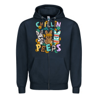 Navy Chillin with my peeps Easter Zipper Hoodie - OliviaCreatesArt
