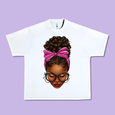 Urban Heavy Tee afro messy bun pink leopard bow