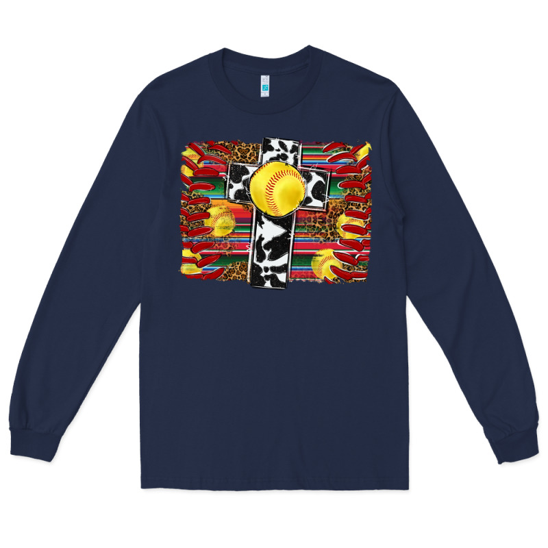 Softball Cross Serape Leopard Background Long Sleeve Tee by RanaPortraitStore | Teevron