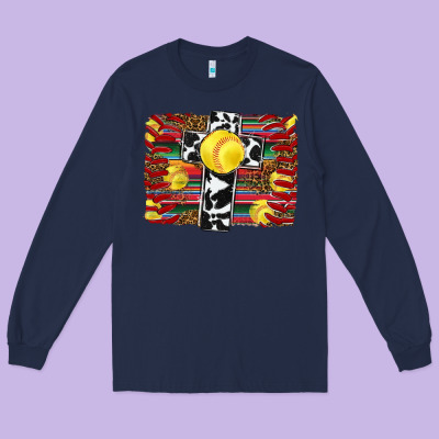 Softball Cross Serape Leopard Background Long Sleeve Tee Designed By Ranaportraitstore
