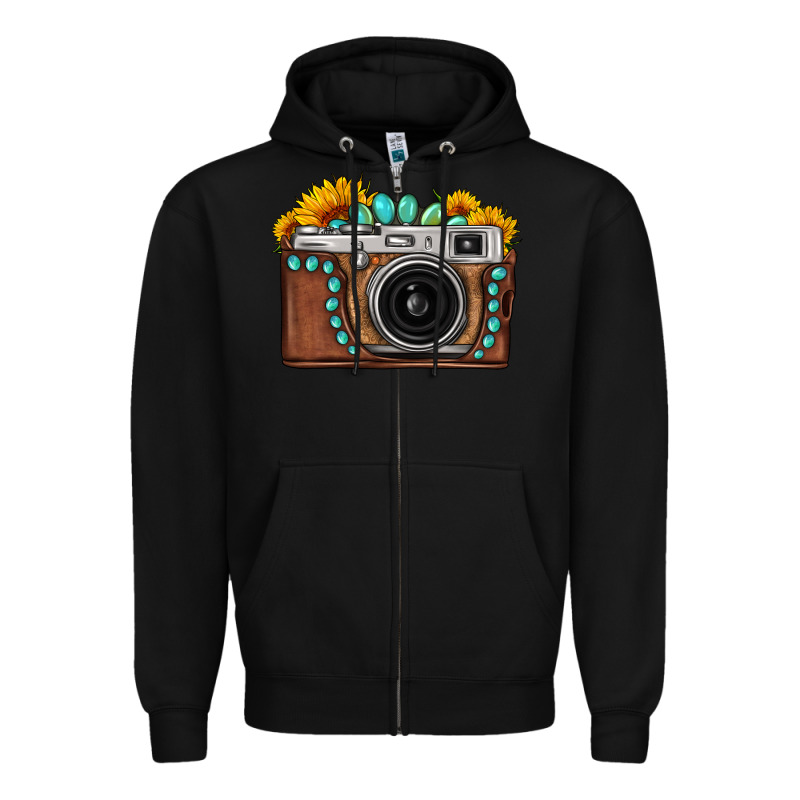 Sunflower Gemstone Vintage Camera Zipper Hoodie by FaDigitalArtStudio | Teevron