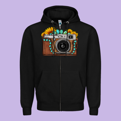 Sunflower Gemstone Vintage Camera Zipper Hoodie Designed By Fadigitalartstudio