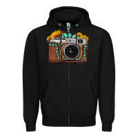 Black Sunflower Gemstone Vintage Camera Zipper Hoodie - FaDigitalArtStudio