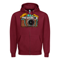 Burgundy Sunflower Gemstone Vintage Camera Zipper Hoodie - FaDigitalArtStudio