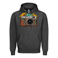 Charcoal Heather Sunflower Gemstone Vintage Camera Zipper Hoodie - FaDigitalArtStudio