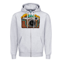 Heather Grey Sunflower Gemstone Vintage Camera Zipper Hoodie - FaDigitalArtStudio