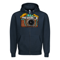 Navy Sunflower Gemstone Vintage Camera Zipper Hoodie - FaDigitalArtStudio
