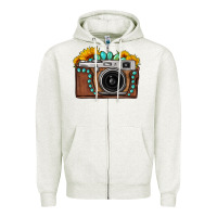 Oatmeal Heather Sunflower Gemstone Vintage Camera Zipper Hoodie - FaDigitalArtStudio