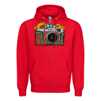 Red Sunflower Gemstone Vintage Camera Zipper Hoodie - FaDigitalArtStudio