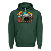 Sports Green Sunflower Gemstone Vintage Camera Zipper Hoodie - FaDigitalArtStudio