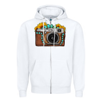 White Sunflower Gemstone Vintage Camera Zipper Hoodie - FaDigitalArtStudio