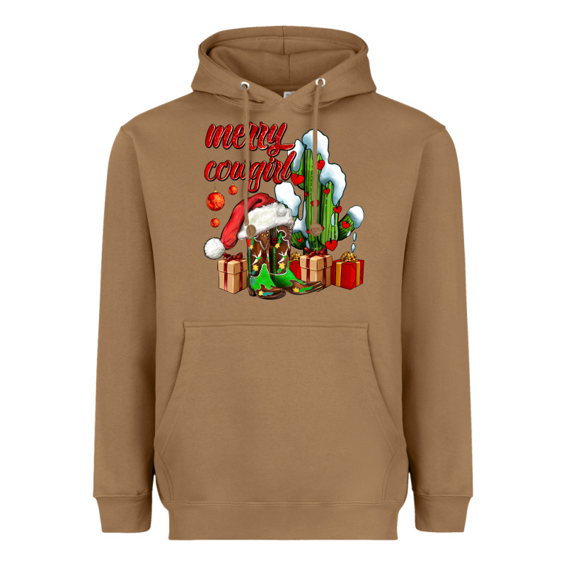 Merry Cowgirl  Boots And Cactus With Gifts Heavyweight Hoodie by AdoDesignShop | Teevron