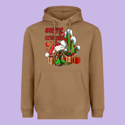 Merry Cowgirl  Boots And Cactus With Gifts Heavyweight Hoodie Designed By Adodesignshop