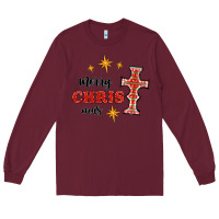 Burgundy merry christmas cross Long Sleeve Tee - RanaPortraitStore