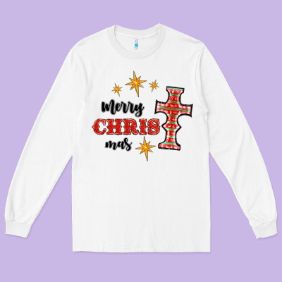Merry Christmas Cross Long Sleeve Tee Designed By Ranaportraitstore