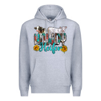 Heather Grey western howdy heifer Premium Hoodie - NancyCooperArtShop