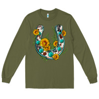 Army Green cowhide sunflower horseshoe Long Sleeve Tee - Zillion Design Studio