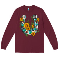 Burgundy cowhide sunflower horseshoe Long Sleeve Tee - Zillion Design Studio