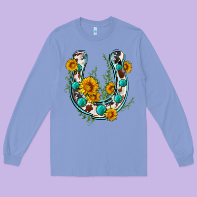 Cowhide Sunflower Horseshoe Long Sleeve Tee Designed By Zillion Design Studio