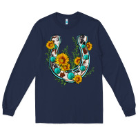 Navy cowhide sunflower horseshoe Long Sleeve Tee - Zillion Design Studio