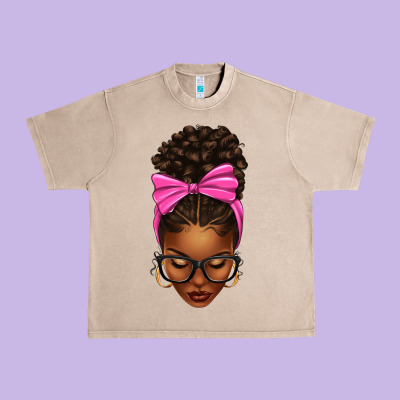 Urban Heavy Tee afro messy bun pink bow