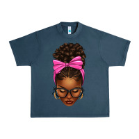 Midnight Navy afro messy bun pink bow Urban Heavy Tee - texasbilliewilder