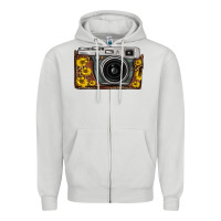 Dove Grey sunflower leopard vintage camera Zipper Hoodie - FaDigitalArtStudio