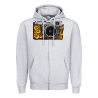 Heather Grey sunflower leopard vintage camera Zipper Hoodie - FaDigitalArtStudio