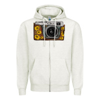 Oatmeal Heather sunflower leopard vintage camera Zipper Hoodie - FaDigitalArtStudio