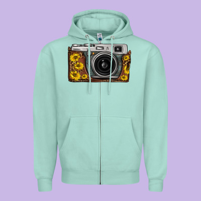 Sunflower Leopard Vintage Camera Zipper Hoodie Designed By Fadigitalartstudio