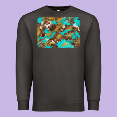 Western Turquoise Leopard And Cowhide Background Premium Sweatshirt Designed By Artiststas