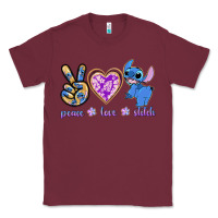 Burgundy peace love stitch Classic Tee - texasbilliewilder