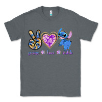 Charcoal Heather peace love stitch Classic Tee - texasbilliewilder