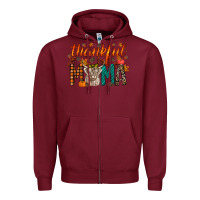 Burgundy thankful mama highland cow Zipper Hoodie - RacoonDesign